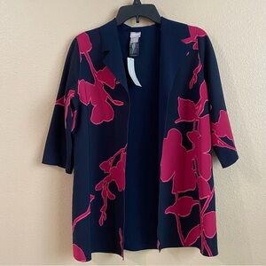 Chicos Travelers Size 0P US 4/6P New Reversible Printed‎ Navy Pink Bonded Jacket